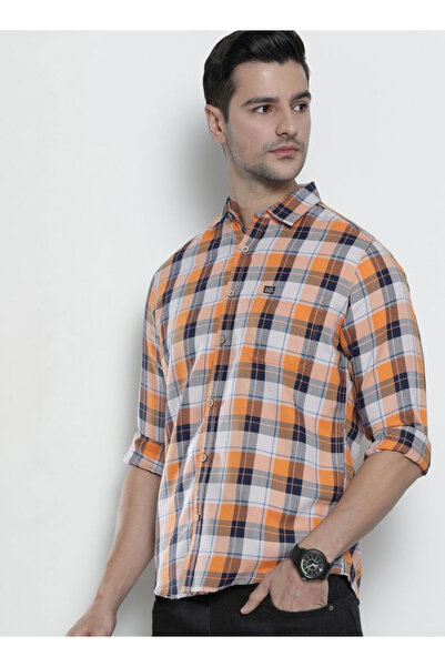 The Indian Garage Co By Styli Men Orange Checkered Slim Fit Shirt