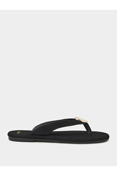 Styli Black Flat Flip-Flops with Gold Tone Metallic Detail