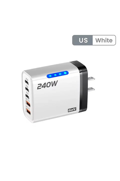 Choice3 White-US 1Pcs240w Gan Fast Charger 5 In 1 With Led Light 2usb+3type-C...