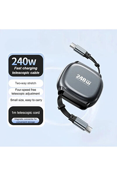 Choice1 Black-1m 240W Retractable Fast Charging Cable USB C To C Auto Coiling...