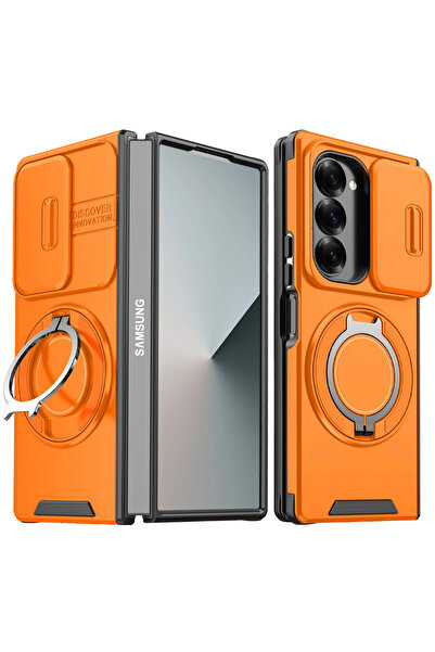 Choice11 Galaxy Z Fold6 Orange Hard PC Sliding Window Lens Protection Rotatin...
