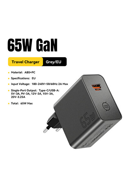 Choice3 ESSAGER 65W EU Plug Gray ESSAGER 65W GaN Fast Charger PD3.0 PPS QC4.0...