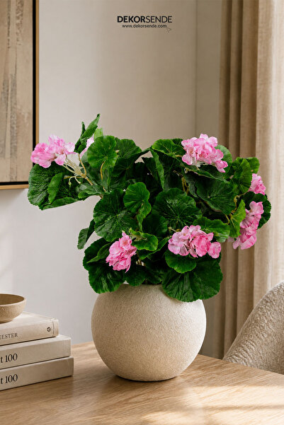 Dekorsende Buchet artificial de geranium, 7 capete, roz, 40 cm
