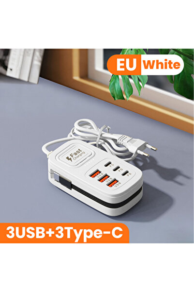 Choice6 White 3U3C EU Fast USB Charger 6 in 1 Power Strip Desktop Charging St...