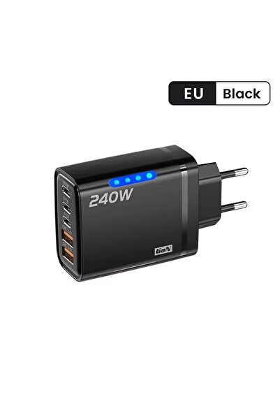 choice2 Black-EU 240w Gan Fast Charger With Led Light 2usb+3type-C 5 In 1 Mul...