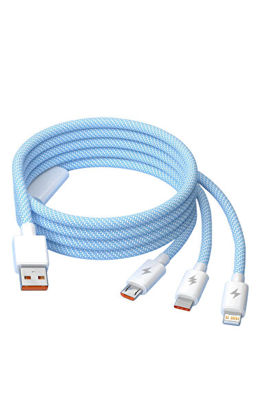 Choice Blue 3 In 1 USB A to Type C Fast Charging 1.2m Nylon Cable Micro For I...