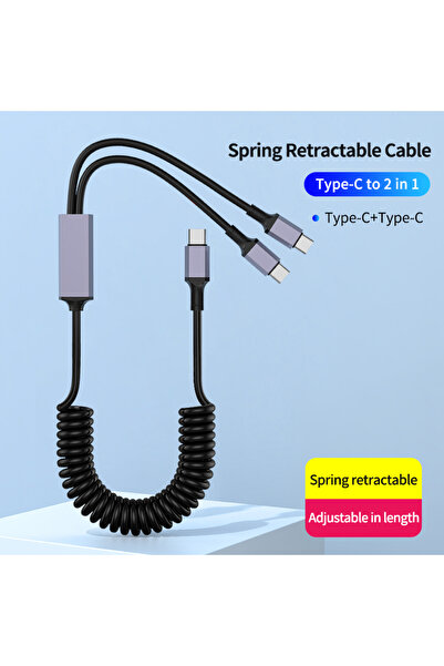 Choice1 1.8m St C 2 in 1 CC 90 Degree Right Angle Coiled USB A to Type C Mult...