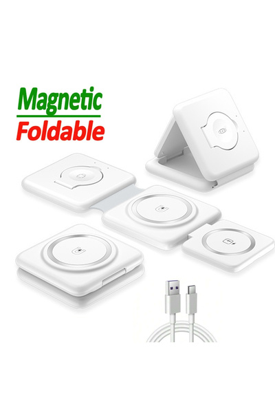 Choice White 3 in 1 Wireless Charger Pad Stand Magnetic Fast Charging Dock St...
