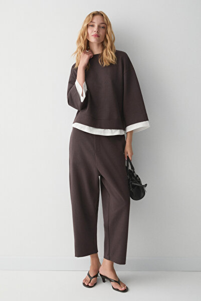 ETHIQUET Bengonia Women's Double Layer Knitted Garni Detailed Oversize Brown ...