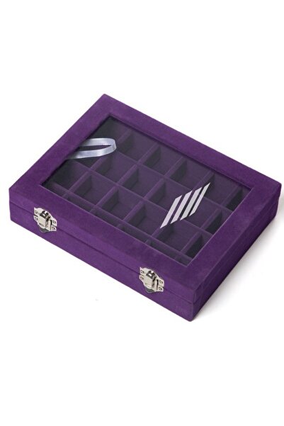 STARSTAR Jewelry box 24 compartments transparent lid blue 20x15x5cm.