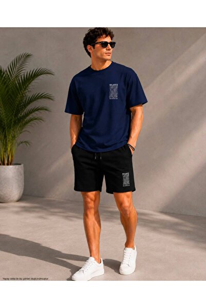 TREND EMMODA Unisex Σετ Ανδρικό Μπλουζάκι και Σορτς Oversize με Στάμπα Balance