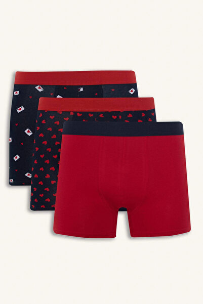 DeFacto E2924Axnv135 Navy Blue Regular Fit Heart Patterned 3-Piece Boxer