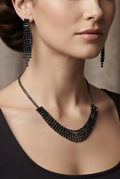 PETEK AKSESUAR Zircon Stone Evening Dress Necklace Earring Set