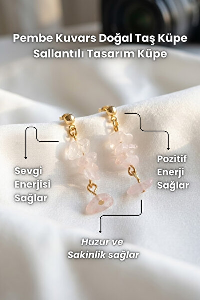 Elifsu Jewelry Aventurine, Tiger's Eye, Pink Quartz Natural Stone Earrings Da...