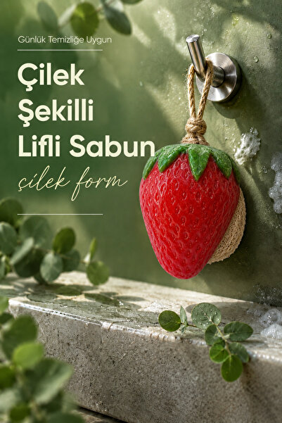 Vienev Çilek Şekilli Kabak Lifli Sabun 8,5x7x4,8 cm Peeling Etkili Asılabilir...