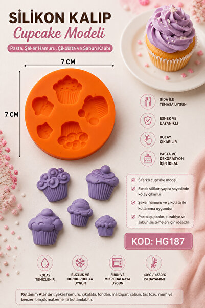 pratikpastacılık Silicone Cupcake Mold 5-Piece Model – Cake, Fondant, and Cho...