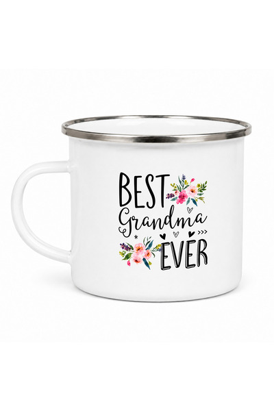OEM Best Grandma Ever enamel mug, enameled metal, white