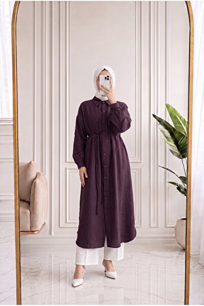 MİHRA STORE Pakize Shirt Collar Slit Long Tunic-Ek1006 Plum