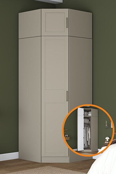 Rani Mobilya Rani BA323 Membran Kapaklı Köşe Modül Gardırop Tek Kapaklı 7 Raf...