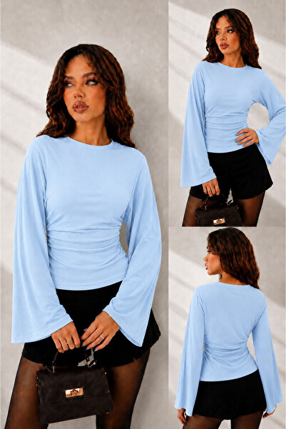 peri tower Modal Fabric Gathered Detail Wide Sleeve Women's Blouse 212