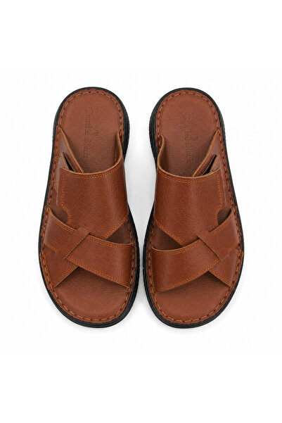 Castle Black Genuine Leather Men's Tan Slippers (Cb566)