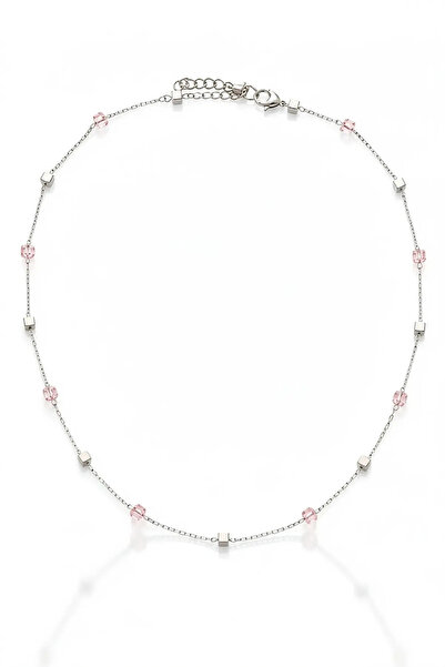 PRVT Pink and Silver Cubes Station Necklace