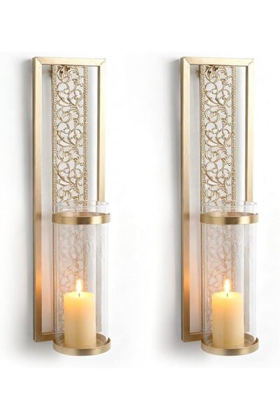 YUEHISY 2pcs Wall Candle Sconces, Wall Mounted Holders with Transparent Glass...