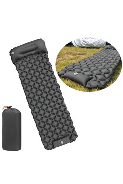 Generic Grey Inflatable Air Mattress with Built-in Pillow for Camping