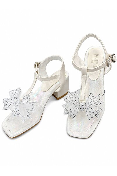 PAPUCUMUN DÜNYASI Girls' Stylish Light-Heeled Sandals with Butterfly Transpar...