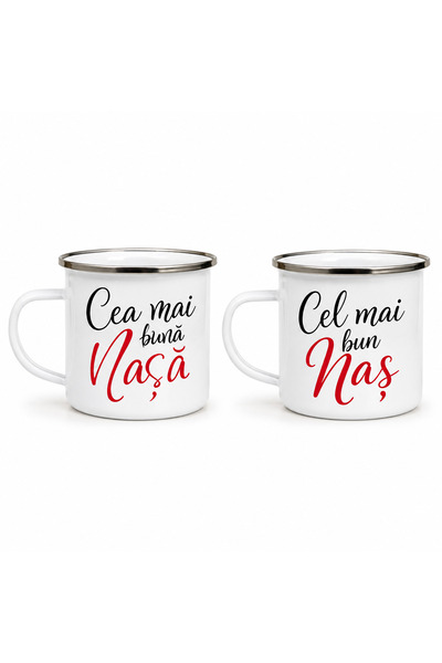 OEM Set of 2 enamel mugs The Best Godfathers, enameled metal, white