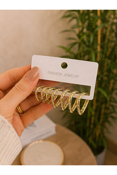 FASHION Jewelry Gold Renk Taşlı Kalp Formlu 3’lü Küpe Seti – Farklı Boy Seçen...