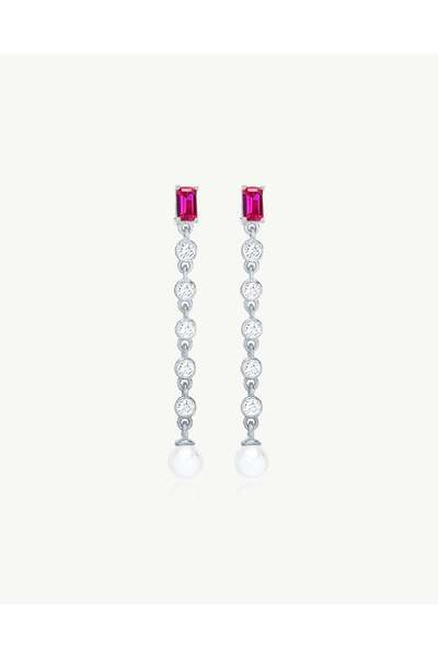 Stemma Jewelry Cercei Ruby Pearl Drop din Argint 925, cu Zirconiu, Placat cu ...