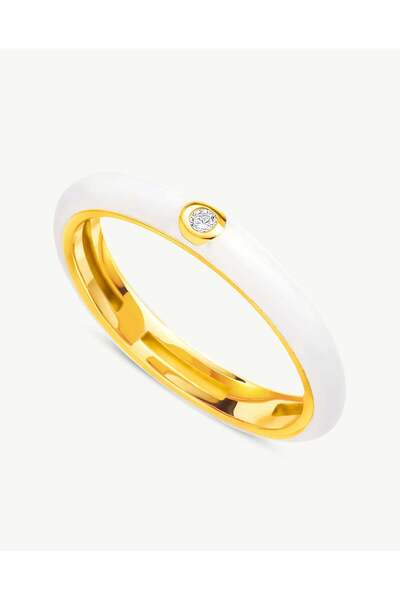 Stemma Jewelry Inel White Enamel din Argint 925, cu Zirconiu, Placat cu Aur