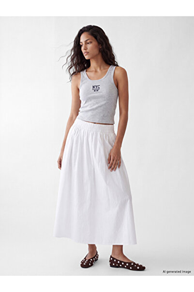 LC Waikiki Rmz Gi̇yi̇m Farkiyla Waist Drawstring Po Poplin Dull Skirt