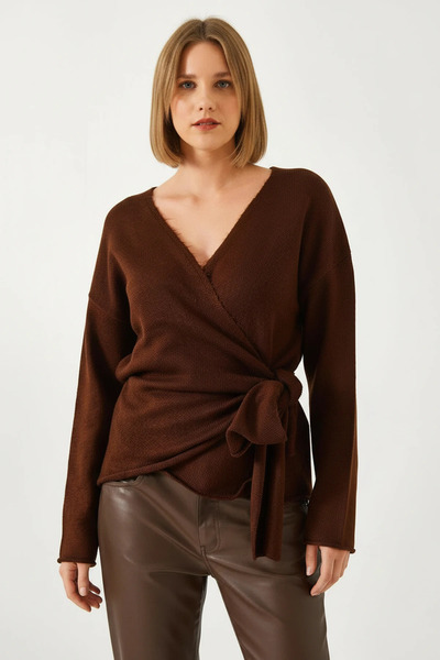 Generic Brand Women's Side-Tie Knitwear Bitter Brown Sweater