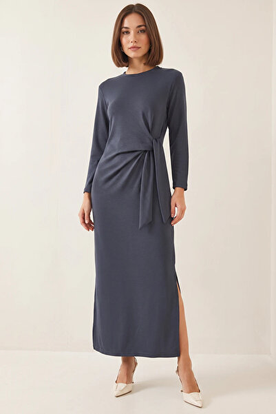 Efnaz style Women's Modal Indigo Dress with Tie Detail