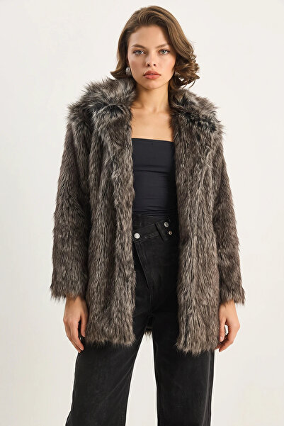 Generic Brand Women's Double-Breasted Collar Lined Faux Fur Araboy Black Gray...