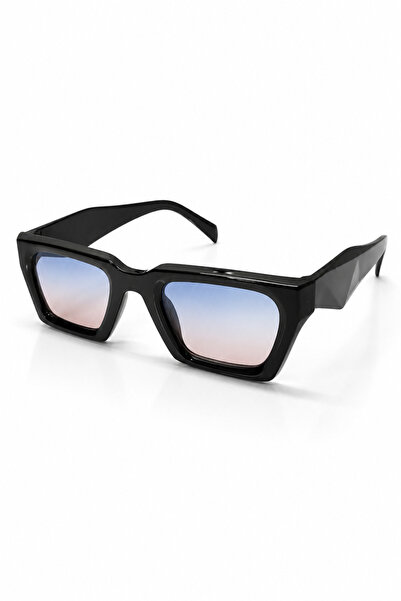 Wonna Women's Black Thick Frame Geometric Sunglasses – Gradient Glass Retro D...