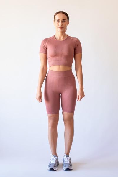 FEELAMORE Active Seamless Desenli Kısa Kollu Crop Top ve Desenli Yüksek Bel S...