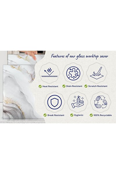 Kitchen Kitchenville Glass Cutting Board 16"x12": Tempered Glass Counter Protector - Durable- Scratch-Resistant, Heat-Proof - Design 7 - White & Gold