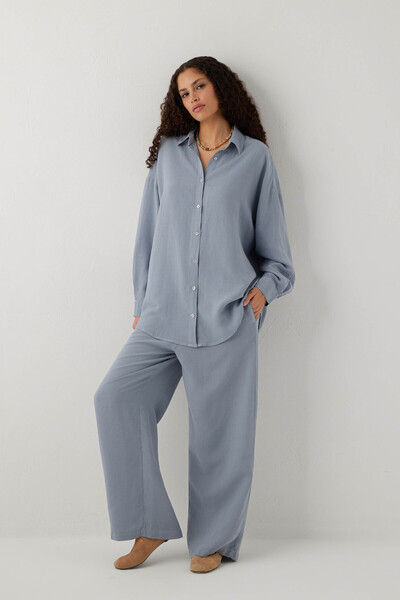 İpekçi Otantik Linoflow Relax Women's Pants Hazy Blue
