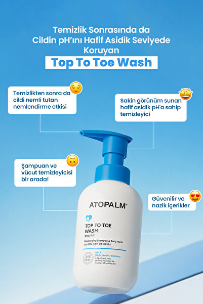 Atopalm Kuru & Hassas Cilt ile Saç için Çok Amaçlı Nazik Nemlendirici Temizleme Jeli Top To Toe Wash