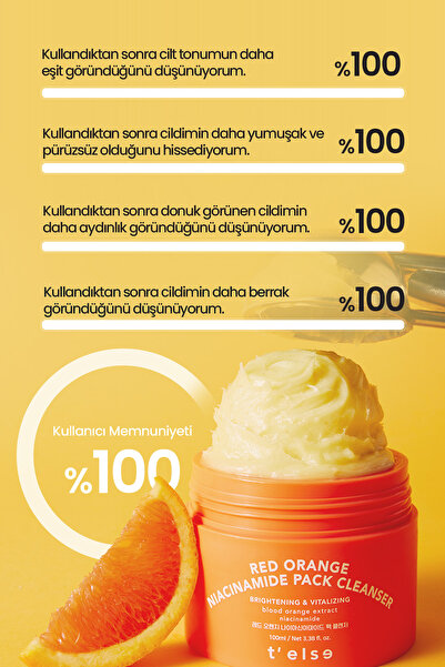 T'else Siyah Nokta Karşıtı, Aydınlatıcı Yüz Temizleme Kremi TELSE Red Orange Niacinamide Pack Cleanser