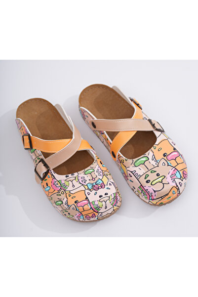 DOGİYE 5413 Animal Patterned Comfort Cross Sabo Slippers