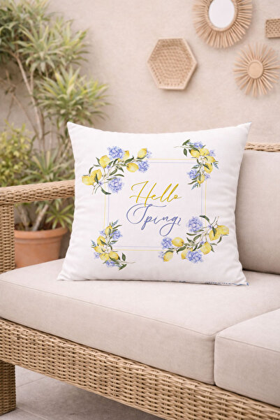 Evmila Hello Spring Yellow Blue Floral Patterned Decorative Throw Pillow Cove...