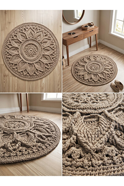 sostyles butik 3D Efektli Yuvarlak Polyester Kilim - 90 cm - Mandala Desenli ...