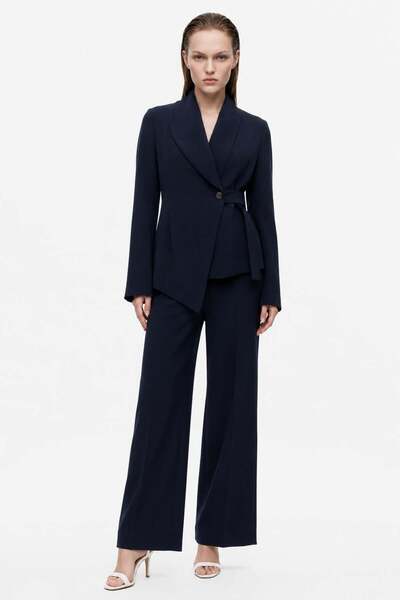 HAKKE Double-Breasted Closure Blazer Jacket Trousers Woven Bottom - Top Set