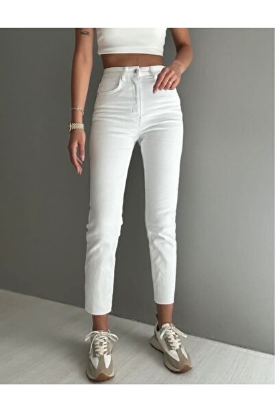 BROSERER Nani Jean Women's White High Waist Mom Fit Jeans