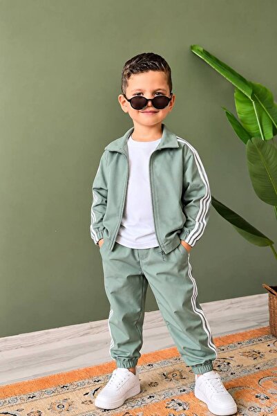 PAPİY KİDS Erkek Çocuk 3 Şeritli Fermuarlı Eşofman Takımı – Mint Yeşili