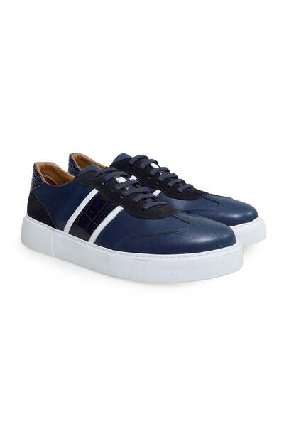FRANCO CALVANI Dark Blue Color Lace-Up Genuine Leather Men's Shoes